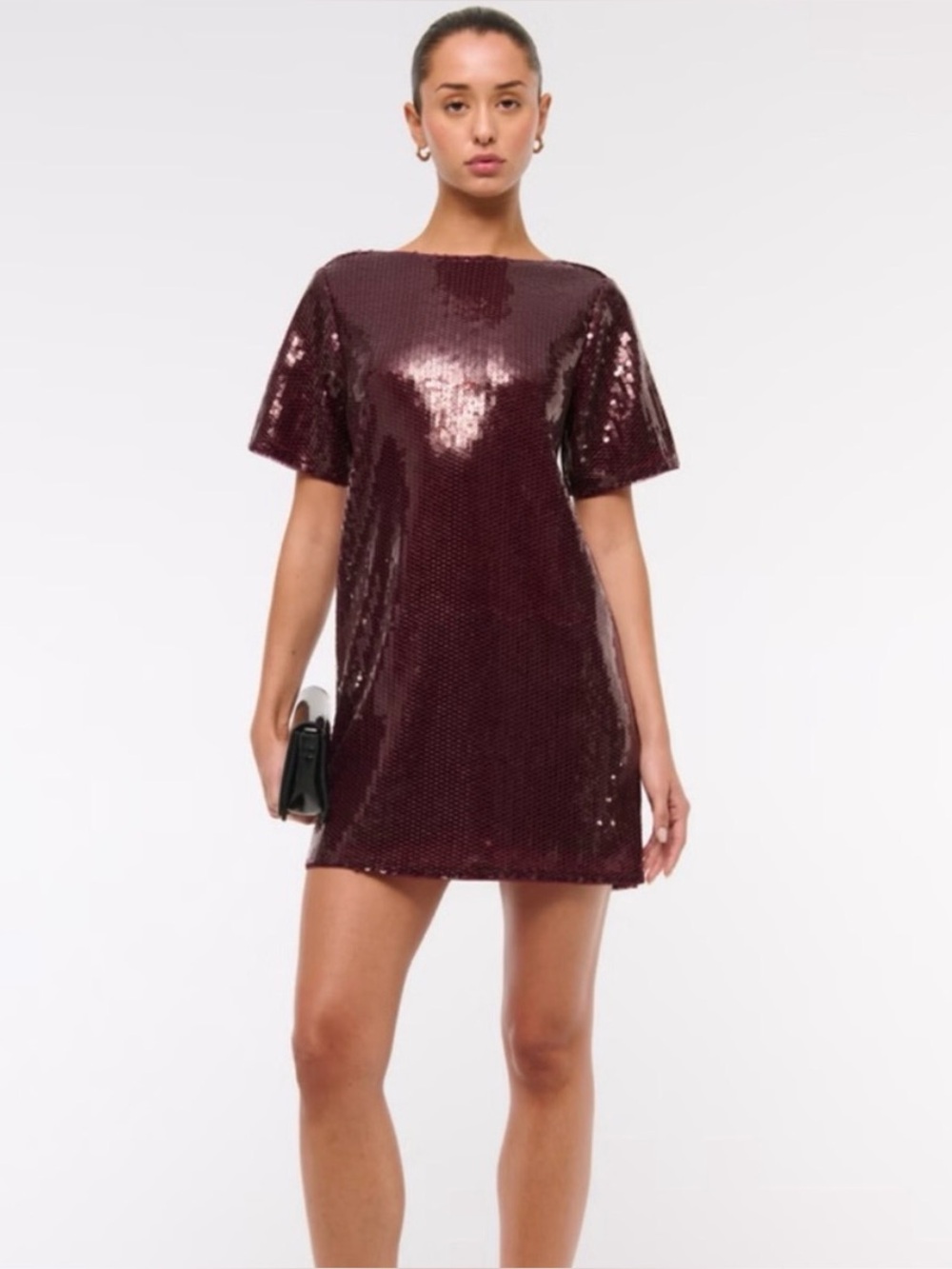 Abercrombie & Fitch Sequin Shift Dress in Maroon - size large PETIT